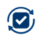 Checkmark Icon with Refresh Arrows in Navy Blue