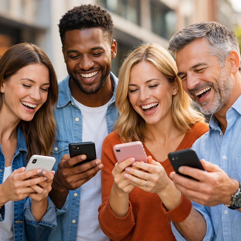 Customers Enjoying Smartphones at Caf-1