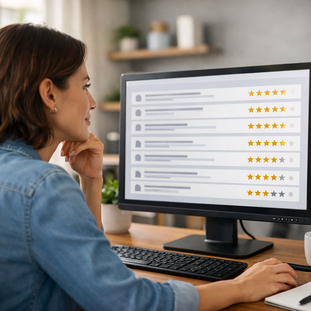 Professional Review Dashboard with Star Ratings on Monitor