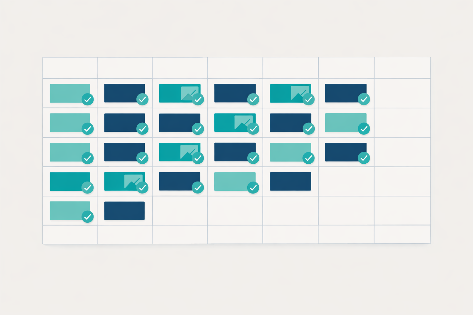 Teal Calendar with Checkmarks and Weekly Rhythm