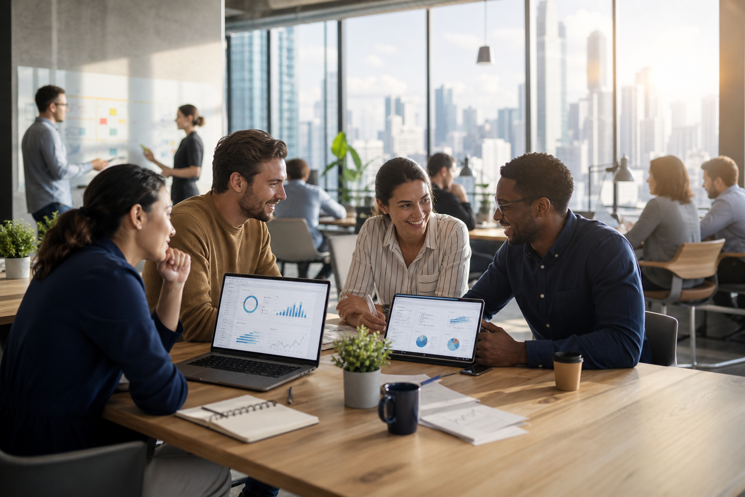 Team meeting on marketing and using a unified platform