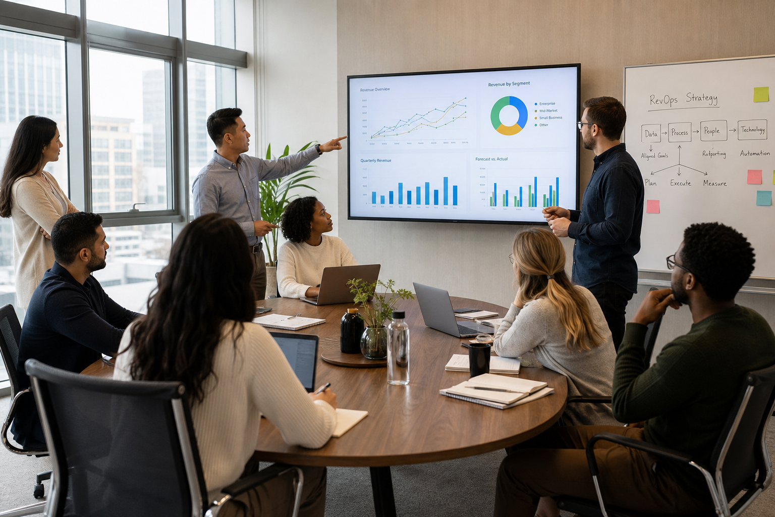RevOps team in a meeting looking at results