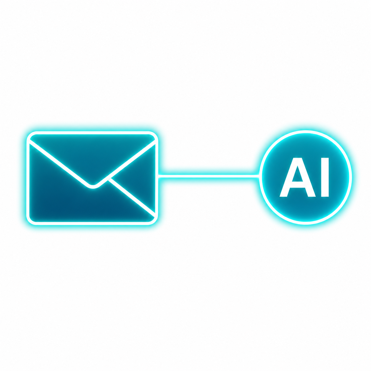 An email envelope and an AI neural network connected and merging into one system.