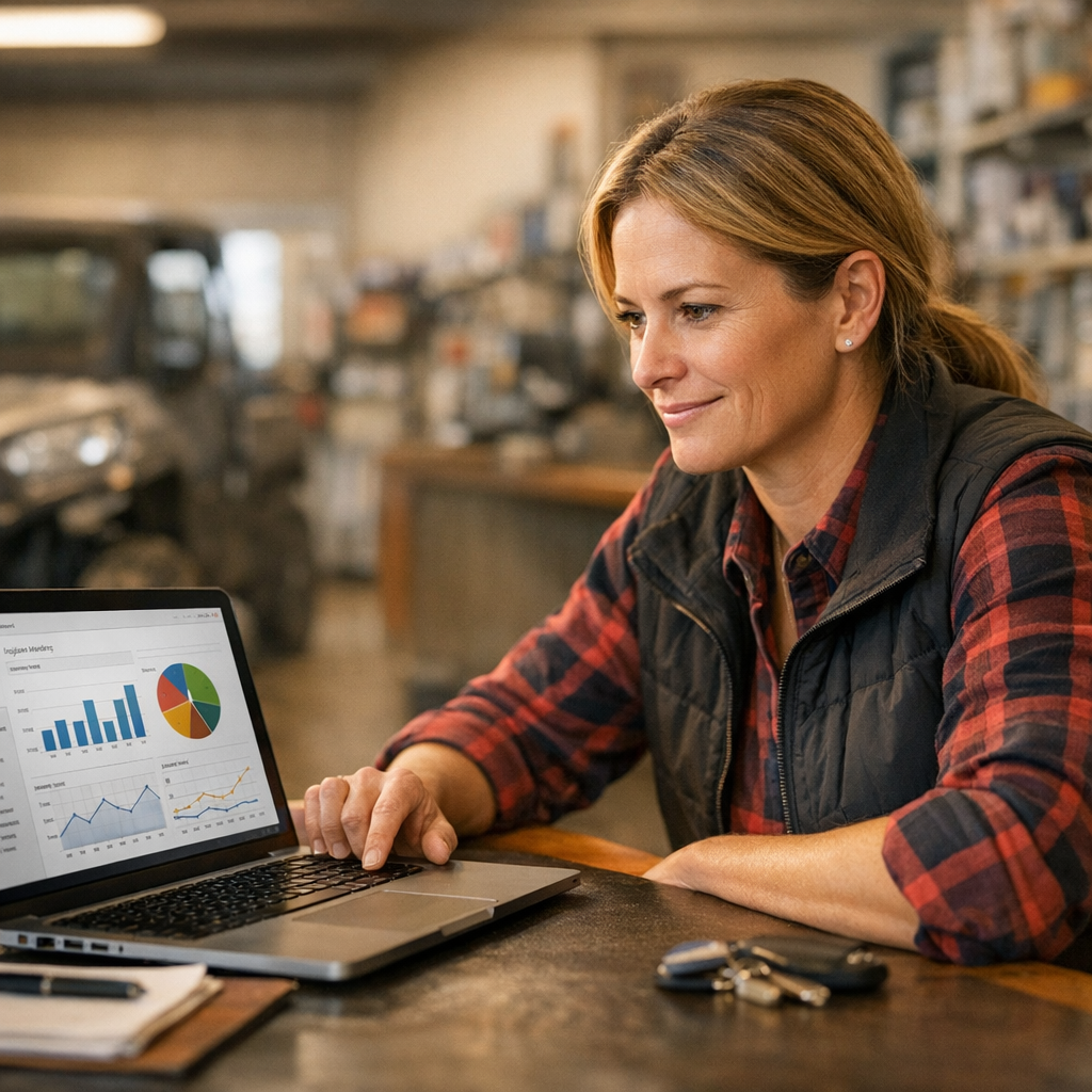 a dealer looking over their laptop at marketing performance